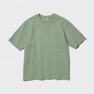 Camiseta Uniqlo Oversized Pocket Crew Neck Half-Sleeve Hombre Verde | 61749_PE