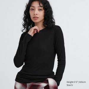 Camiseta Uniqlo Sheer Jersey Crew Neck Long-Sleeve Mujer Negras | 954187_PE