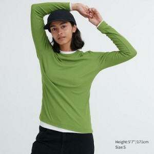 Camiseta Uniqlo Sheer Jersey Crew Neck Long-Sleeve Mujer Verde | 314280_PE