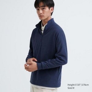 Camiseta Uniqlo Smooth Half-Zip Long-Sleeve Hombre Azules | 534702_PE