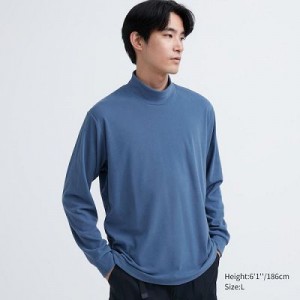 Camiseta Uniqlo Smooth Mock Neck Long-Sleeve Hombre Azules | 120785_PE