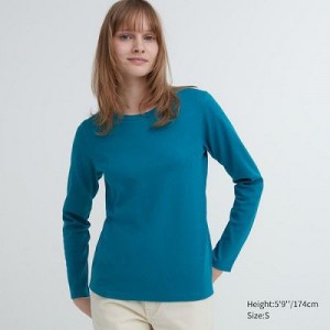 Camiseta Uniqlo Smooth Stretch Cotton Crew Neck Long-Sleeve Mujer Verde | 389512_PE