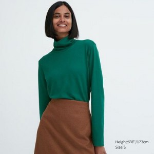 Camiseta Uniqlo Smooth Stretch Cotton Turtleneck Long-Sleeve Mujer Verde | 617854_PE