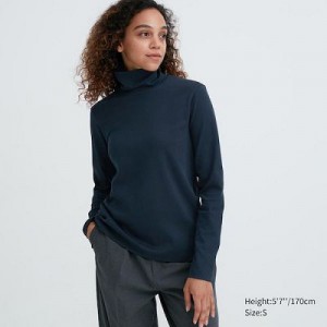 Camiseta Uniqlo Smooth Stretch Cotton Turtleneck Long-Sleeve Mujer Azules | 140823_PE