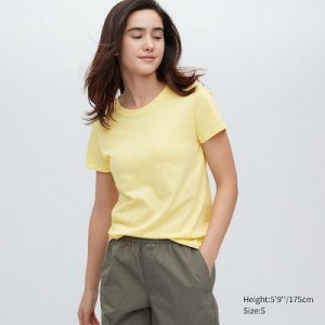 Camiseta Uniqlo Supima® Cotton Crew Neck Short-Sleeve Mujer Amarillo | 536492_PE