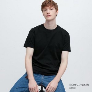 Camiseta Uniqlo Supima® Cotton Crew Neck Short-Sleeve Hombre Negras | 857613_PE