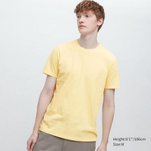 Camiseta Uniqlo Supima® Cotton Crew Neck Short-Sleeve Hombre Amarillo | 126570_PE