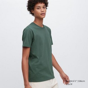 Camiseta Uniqlo Supima® Cotton Crew Neck Short-Sleeve Hombre Verde | 501768_PE