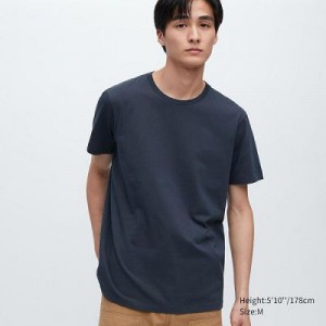 Camiseta Uniqlo Supima® Cotton Crew Neck Short-Sleeve Hombre Azul Marino | 106257_PE