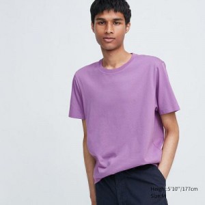 Camiseta Uniqlo Supima® Cotton Crew Neck Short-Sleeve Hombre Moradas | 698237_PE