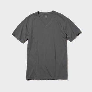 Camiseta Uniqlo Supima® Cotton V-Neck Short-Sleeve Hombre Gris | 351729_PE