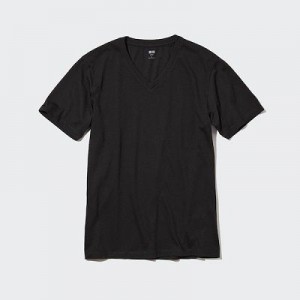 Camiseta Uniqlo Supima® Cotton V-Neck Short-Sleeve Hombre Negras | 876193_PE