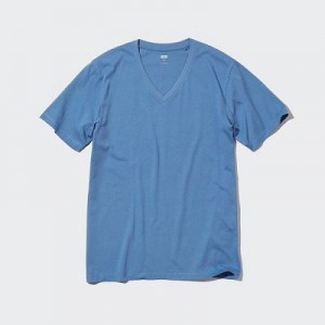 Camiseta Uniqlo Supima® Cotton V-Neck Short-Sleeve Hombre Azules | 248563_PE