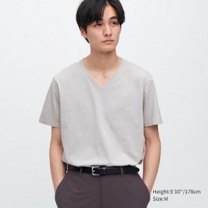 Camiseta Uniqlo Supima® Cotton V-Neck Short-Sleeve Hombre Gris | 169840_PE