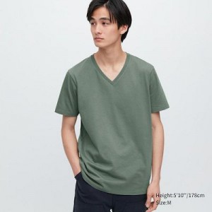 Camiseta Uniqlo Supima® Cotton V-Neck Short-Sleeve Hombre Verde | 462571_PE