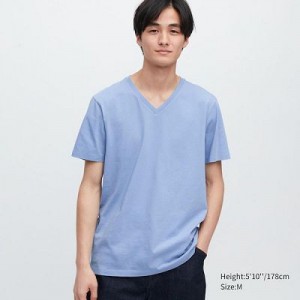 Camiseta Uniqlo Supima® Cotton V-Neck Short-Sleeve Hombre Azules | 568149_PE