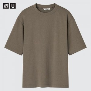 Camiseta Uniqlo U AIRism Cotton Oversized Crew Neck Half-Sleeve Mujer Verde | 219658_PE