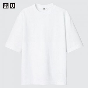 Camiseta Uniqlo U AIRism Cotton Oversized Crew Neck Half-Sleeve Hombre Blancas | 783954_PE