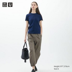 Camiseta Uniqlo U Crew Neck Short-Sleeve Mujer Azul Marino | 189574_PE