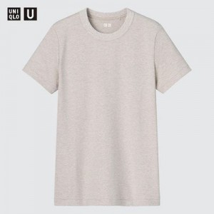 Camiseta Uniqlo U Crew Neck Short-Sleeve Mujer Beige | 486095_PE