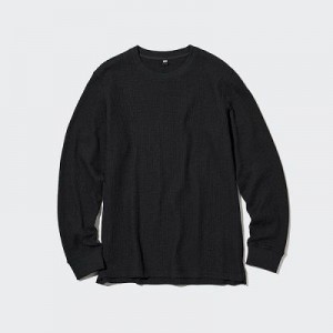 Camiseta Uniqlo Waffle Crew Neck Long-Sleeve Mujer Negras | 650731_PE