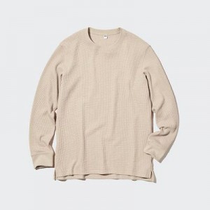 Camiseta Uniqlo Waffle Crew Neck Long-Sleeve Mujer Natural | 786251_PE