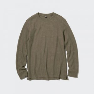 Camiseta Uniqlo Waffle Crew Neck Long-Sleeve Hombre Verde | 704936_PE