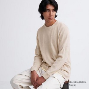 Camiseta Uniqlo Waffle Crew Neck Long-Sleeve Hombre Natural | 807615_PE