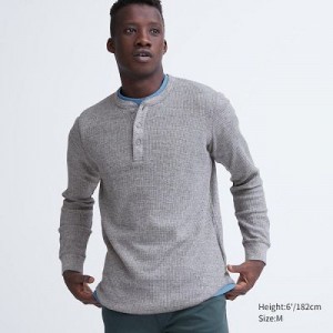 Camiseta Uniqlo Waffle Henley Neck Long-Sleeve Hombre Gris | 257809_PE