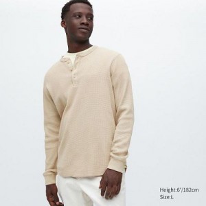 Camiseta Uniqlo Waffle Long-Sleeve Henley Mujer Natural | 681025_PE