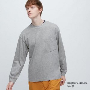 Camiseta Uniqlo Washed Cotton Crew Neck Long-Sleeve Hombre Gris | 36829_PE