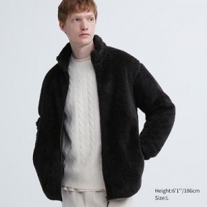 Chaquetas De Lana Uniqlo Fluffy Yarn Full-Zip Hombre Negras | 358046_PE