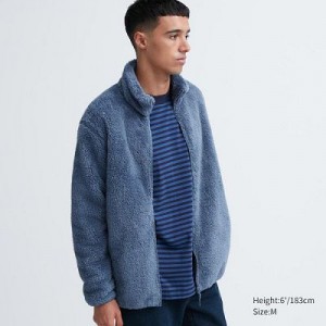 Chaquetas De Lana Uniqlo Fluffy Yarn Full-Zip Hombre Azules | 180592_PE