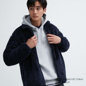 Chaquetas De Lana Uniqlo Fluffy Yarn Full-Zip Hombre Azul Marino | 745069_PE