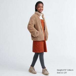 Chaquetas De Lana Uniqlo Fluffy Yarn Full-Zip Niños Beige | 135207_PE