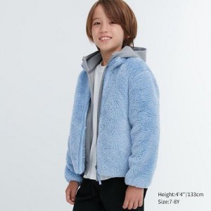 Chaquetas De Lana Uniqlo Fluffy Yarn Full-Zip Niños Azules | 243618_PE