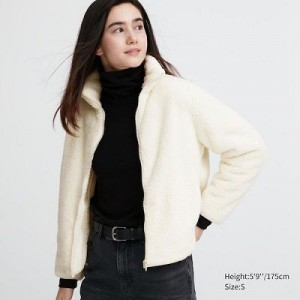 Chaquetas De Lana Uniqlo Fluffy Yarn Full-Zip Mujer Blancas | 651498_PE