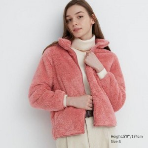 Chaquetas De Lana Uniqlo Fluffy Yarn Full-Zip Mujer Rosas | 615024_PE