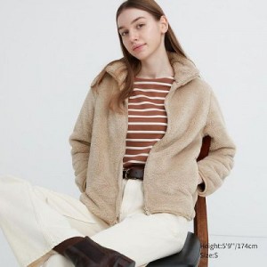 Chaquetas De Lana Uniqlo Fluffy Yarn Full-Zip Mujer Natural | 923084_PE