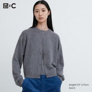 Cárdigan Uniqlo Cashmere Crew Neck Long-Sleeve Short Mujer Gris | 178354_PE