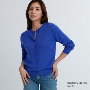 Cárdigan Uniqlo Extra Fine Merino Crew Neck Mujer Azules | 780921_PE