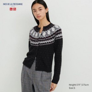 Cárdigan Uniqlo Jacquard Crew Neck Long-Sleeve Mujer Negras | 197582_PE