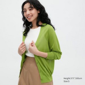 Cárdigan Uniqlo Light V-Neck Long-Sleeve Mujer Verde | 987430_PE