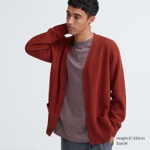 Cárdigan Uniqlo Premium Lambswool V-Neck Long-Sleeve Hombre Rojas | 976285_PE