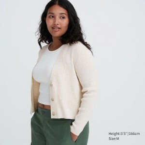 Cárdigan Uniqlo Washable Knit Acanalado Long-Sleeve Mujer Natural | 547928_PE