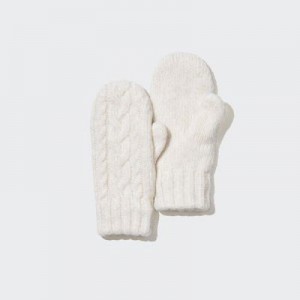 Guantes Uniqlo HEATTECH Cable De Punto Mittens Niños Blancas | 694071_PE