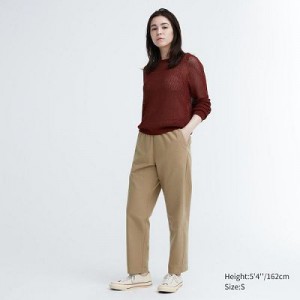 Pantalon Uniqlo Cotton Relaxed Ankle Mujer Beige | 598461_PE