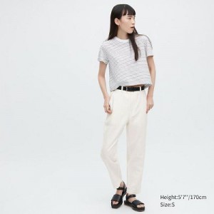 Pantalon Uniqlo Linen Cotton Tapered Mujer Blancas | 97465_PE