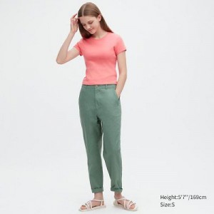 Pantalon Uniqlo Linen Cotton Tapered Mujer Verde | 438290_PE