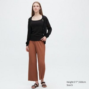 Pantalon Uniqlo Plisado Directo Mujer Marrones | 128960_PE